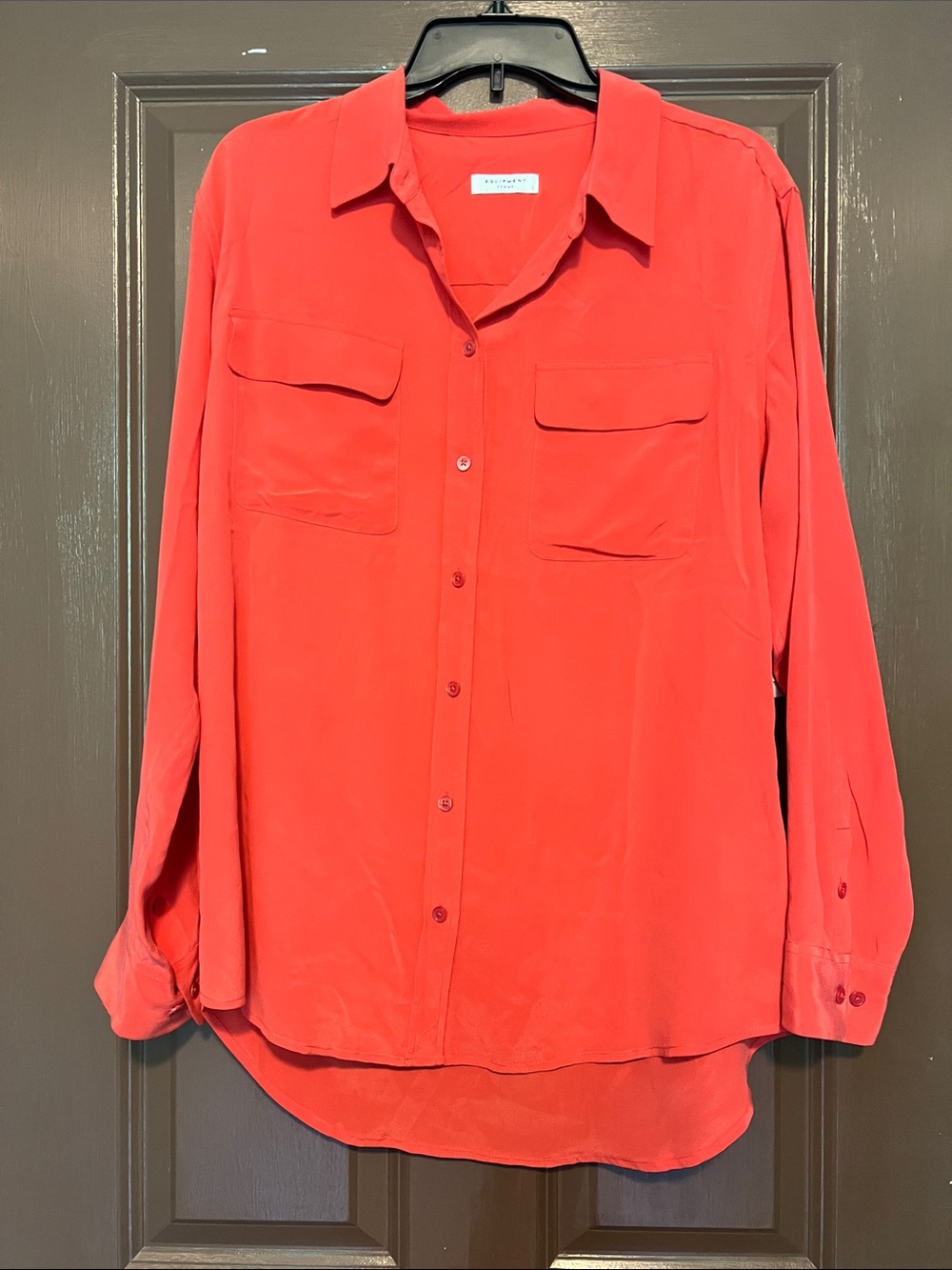 Equipment Bright Coral Button-Down Blouse L silk